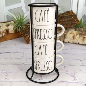 Rae Dunn CAFE, ESPRESSO Ceramic Mug Stacker Set